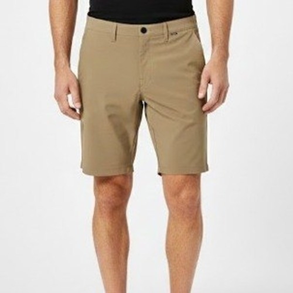 Hurley Mens Tan Chino Shorts Flat Front 32 Performance‎ Stretch Casual Golf